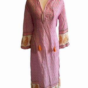 J Crew Tissue Tunic Top Pink Paisley Boho Coverup Floral Beach Cotton Coastal S